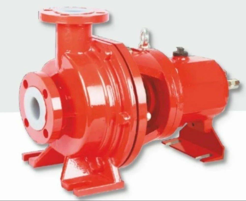 FEP lined centrifugal process pump with lined suction and discharge flanges for highly corrosive chemical duty