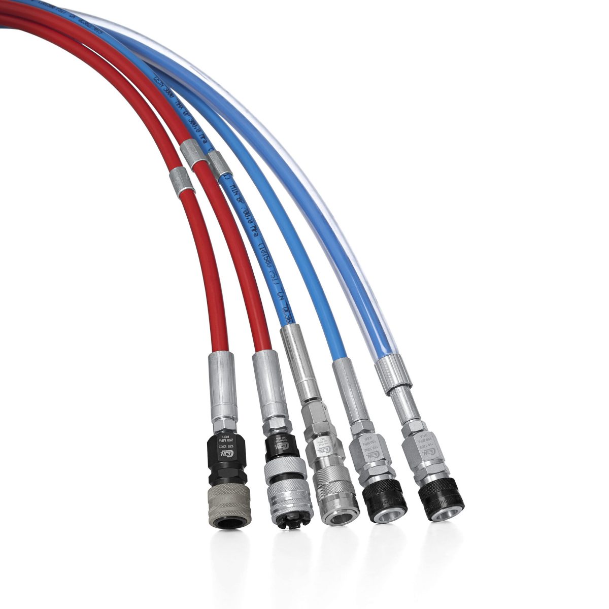 High pressure hydraulic hoses with quick release couplings for hydraulic tools, jacks and power packs