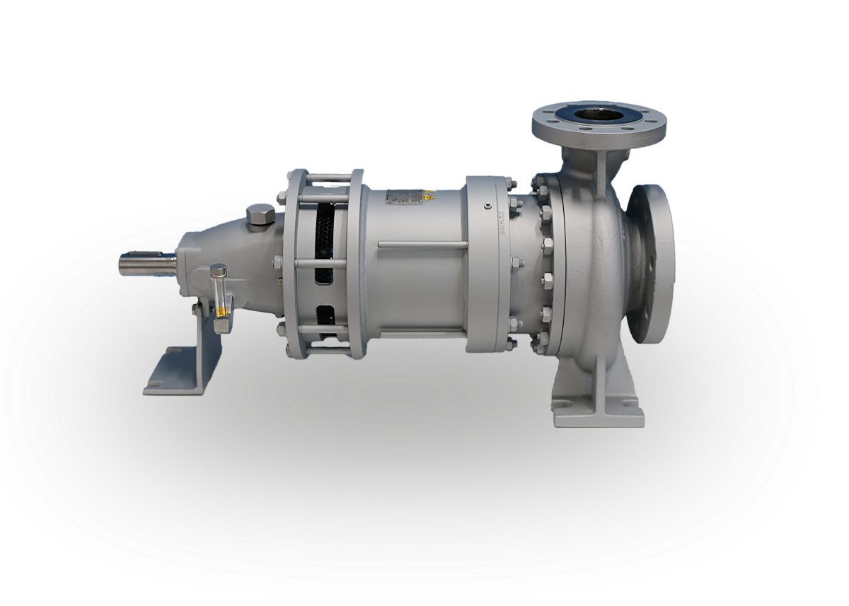 Hot oil circulation pump with air cooled bearing housing and flanged casing for thermic fluid heating systems