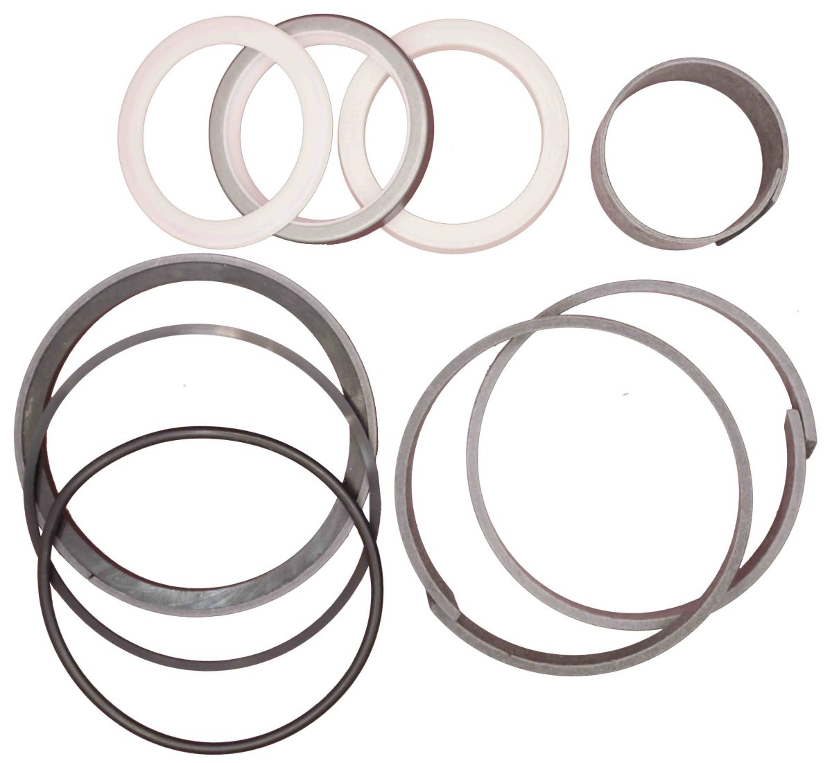 Hydraulic cylinder seal kit with PTFE piston seals, wear rings and rod seals for cylinder overhaul