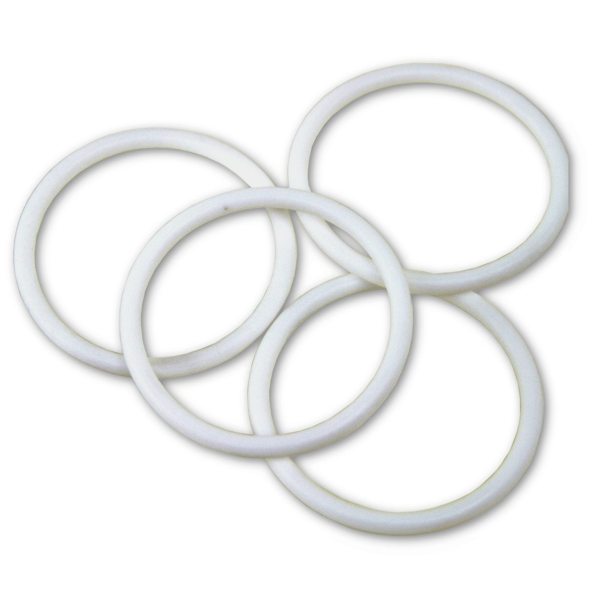 White PTFE seal rings in assorted diameters for chemical pumps, valves and rotating shaft sealing